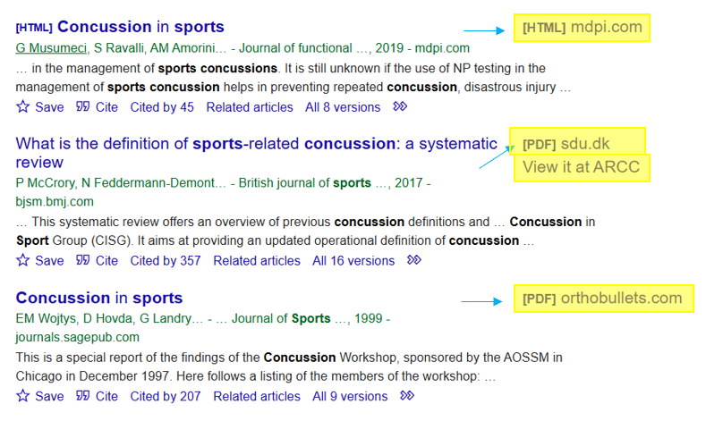 image of sample google scholar search