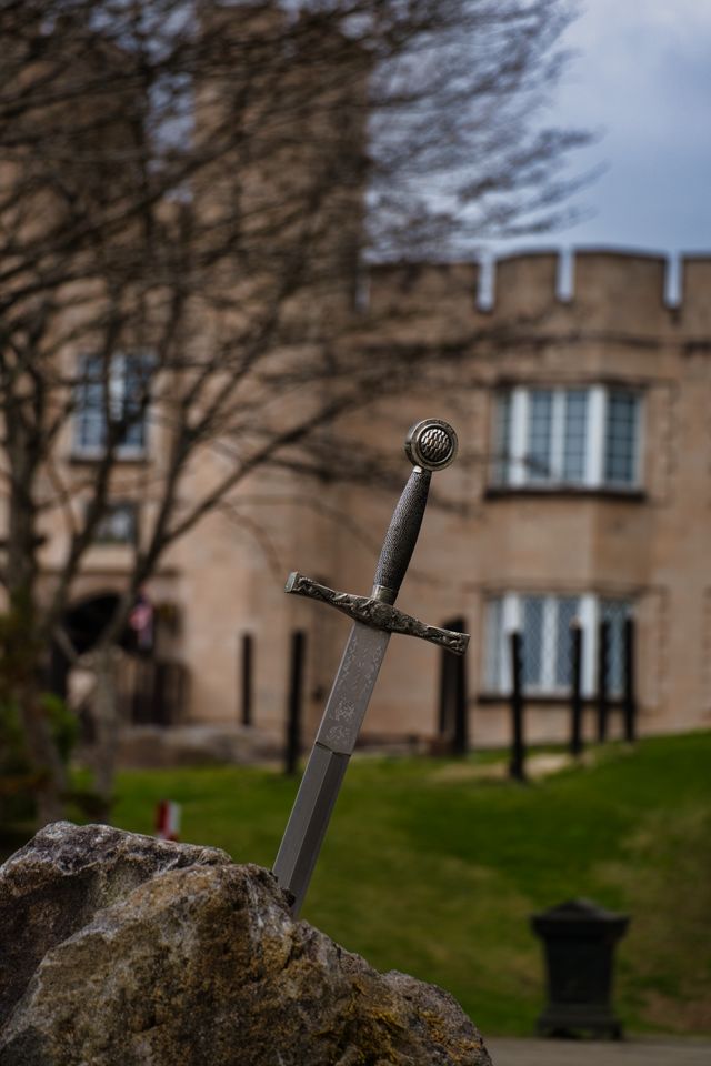 Statue of a sword evoking Excalibur