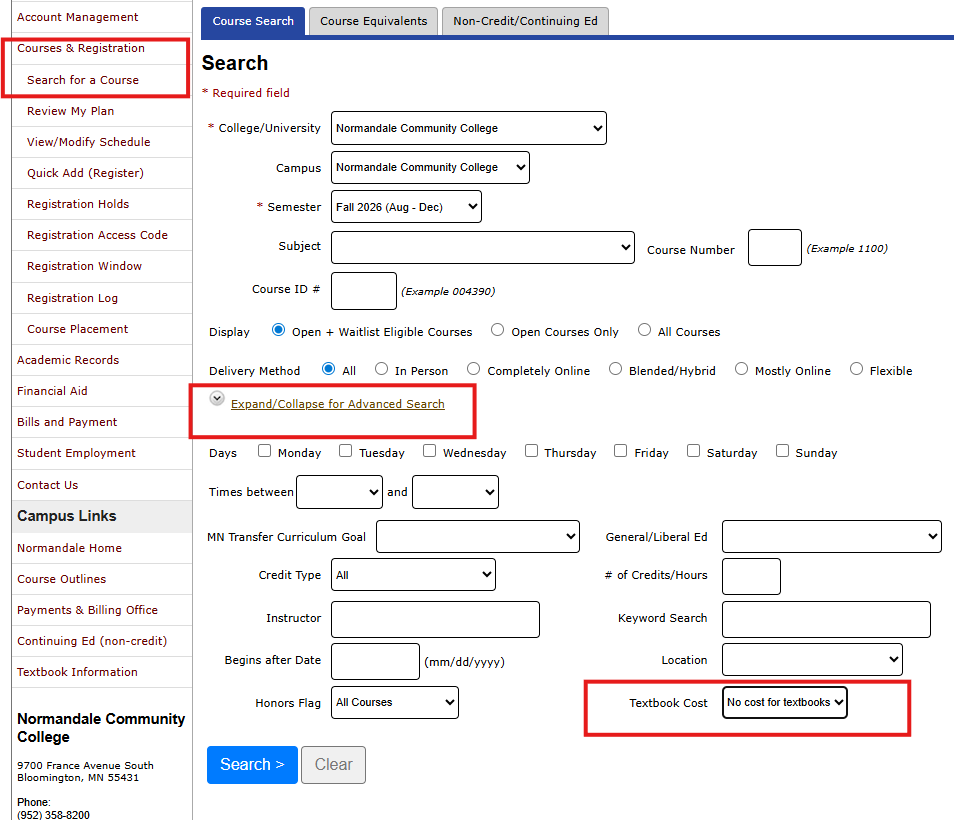 Screenshot of the Eresources platform with highlights on each of the areas detailed in the numbered list above. 