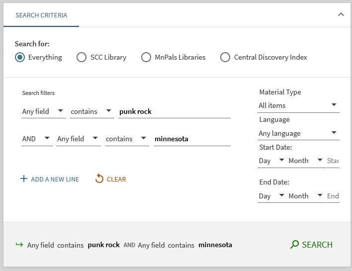 Advanced search detail