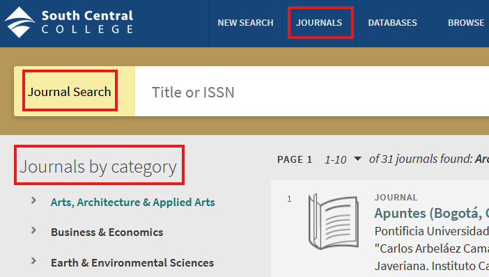 journal search window