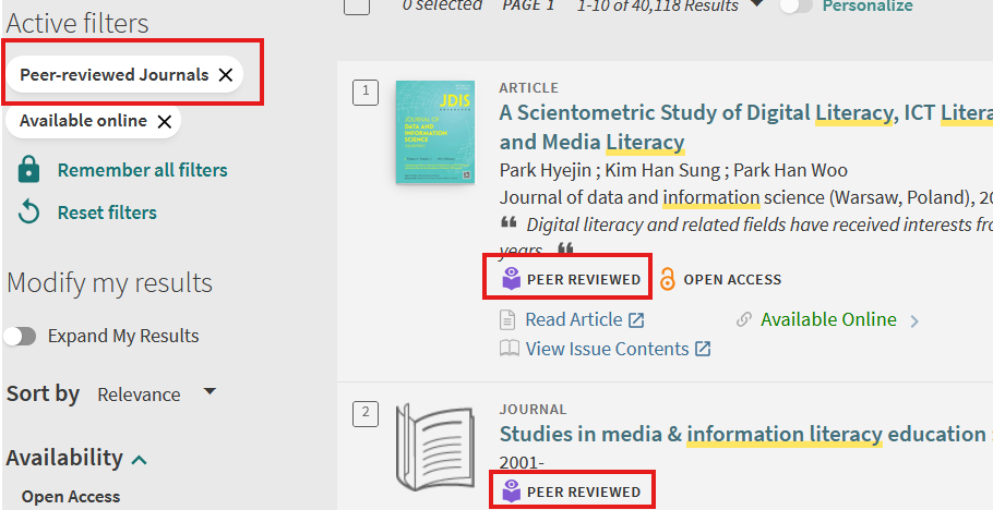 peer reviewed article screenshot