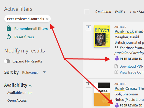 Peer-reviewed Journals in catalog search