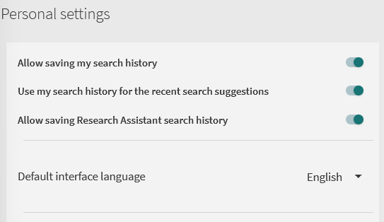 Personal settings options in your account
