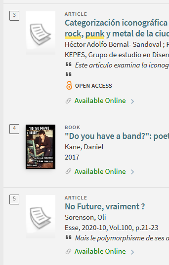 Item records displayed in Spanish, English, and French