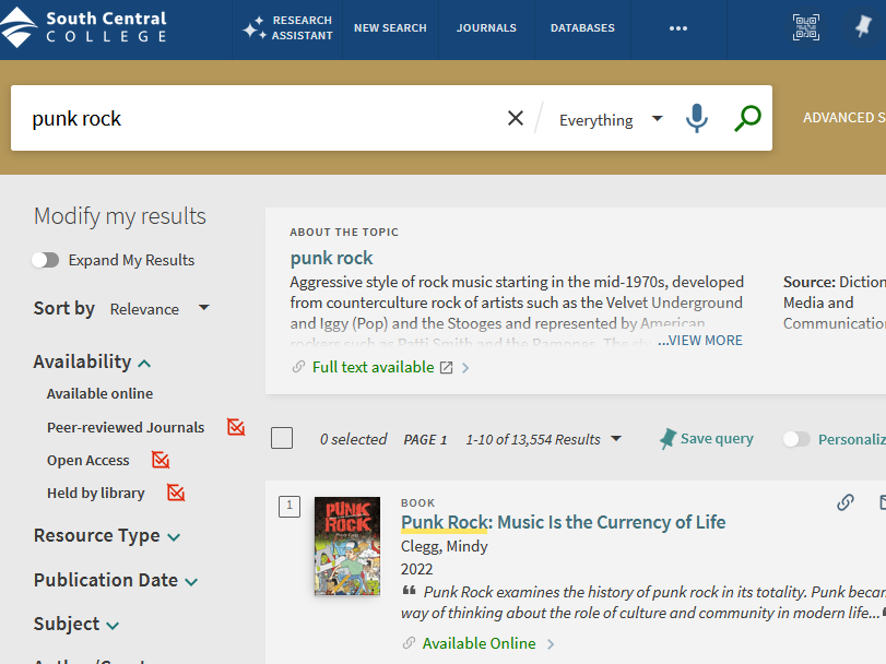 results of a simple search