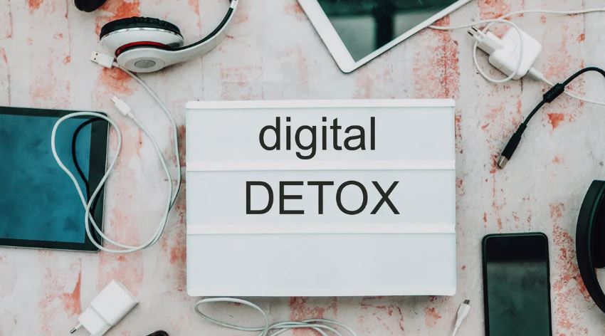 Digital Detox with devices and headphones