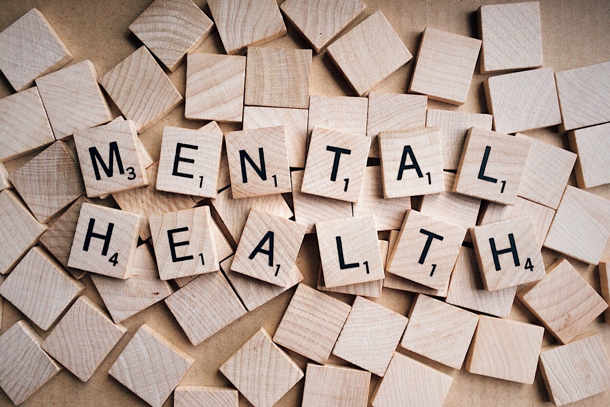 Mental Health spelled out in Scrabble letters